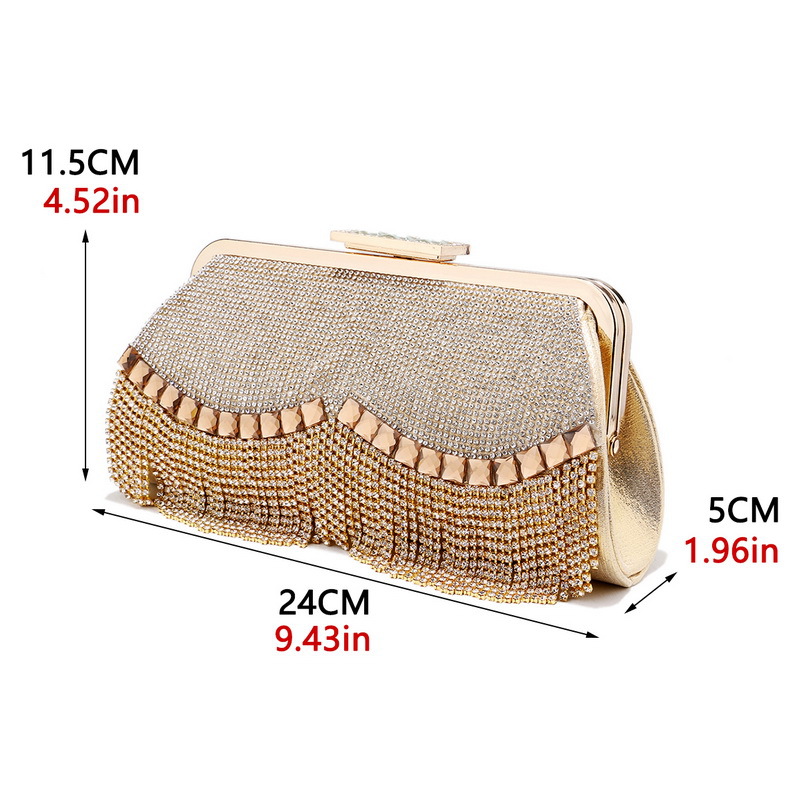 Diamond-Studded Party Tassel Fringe Bag Shiny Chain Handbag