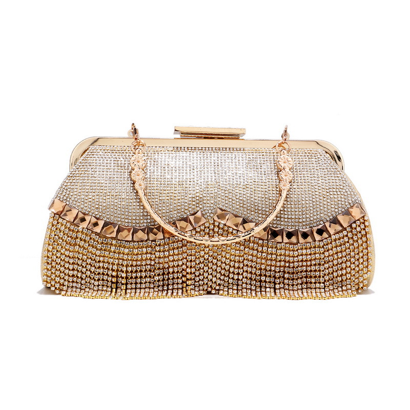 Diamond-Studded Party Tassel Fringe Bag Shiny Chain Handbag