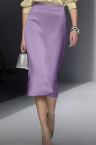 Work Suit Sets Purple Lapel Satin Skirts Set