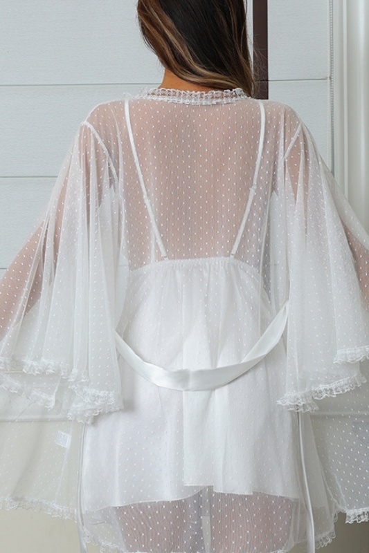 Bridal Pajama Set Robe White V Neck Lace Robes Gown