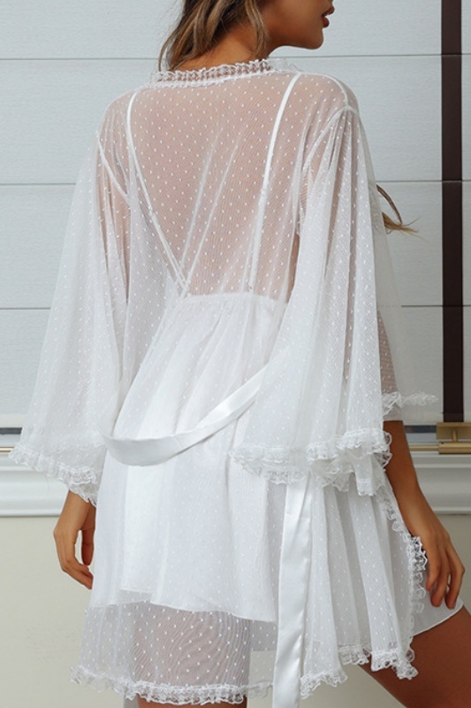 Bridal Pajama Set Robe White V Neck Lace Robes Gown