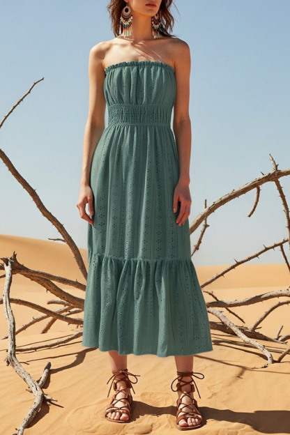 Bohemian Holiday Dress Green Sleeveless Midi Dress