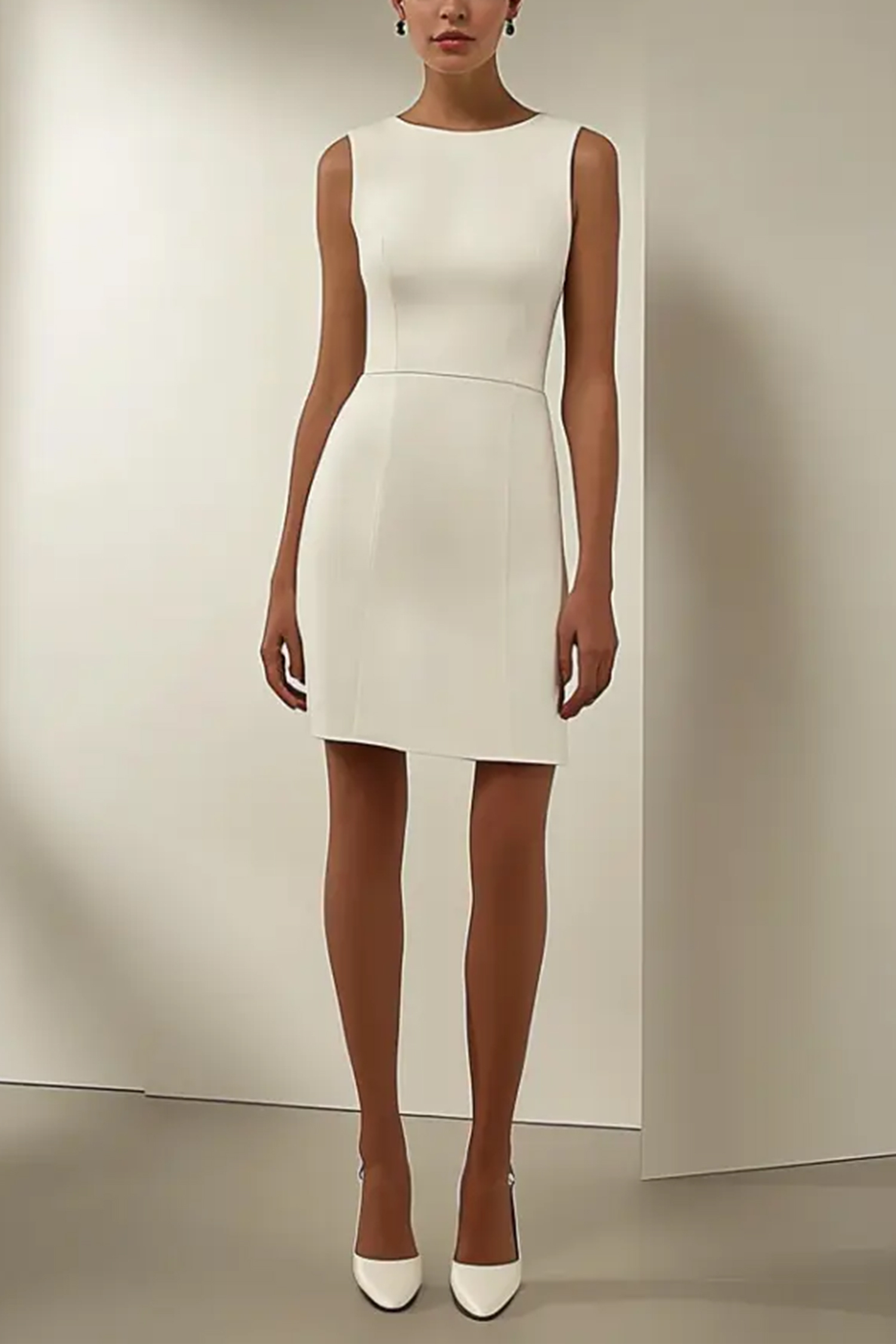 Party Work White Dress Sleeveless Asymmetrical Mini Dress