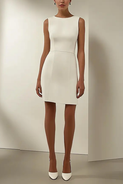 Party Work White Dress Sleeveless Asymmetrical Mini Dress