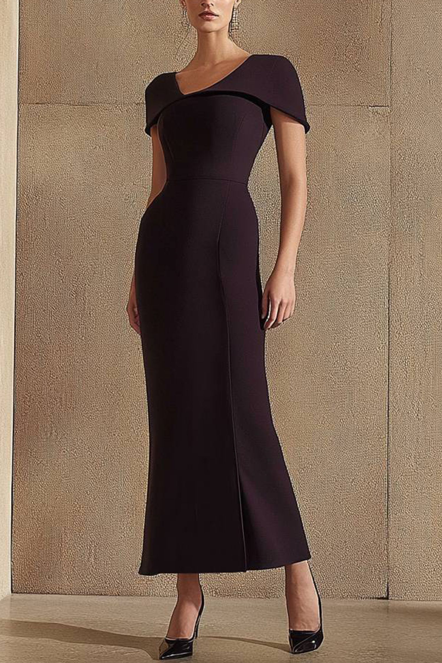 Party Formal Brown Dress V-Neck Short Sleeve Maxi Dress