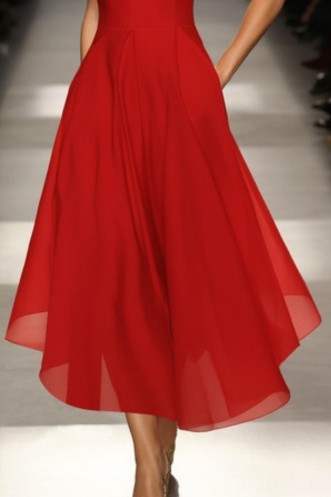 Cocktail Party Dress Red Strapless A-Line Midi Dress