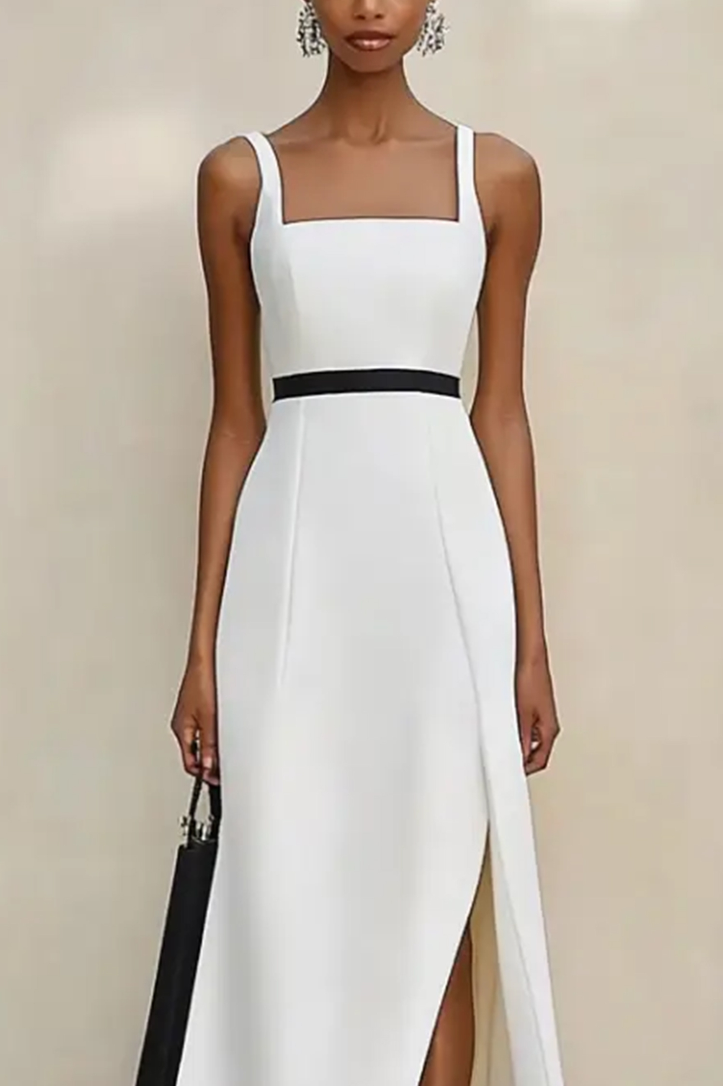 Daily Party White Dress Strap Belt Embellished Slit Maxi Dress Dress