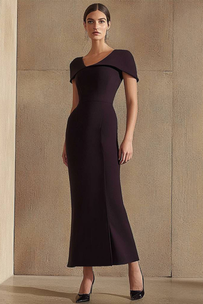 Party Formal Brown Dress V-Neck Short Sleeve Maxi Dress