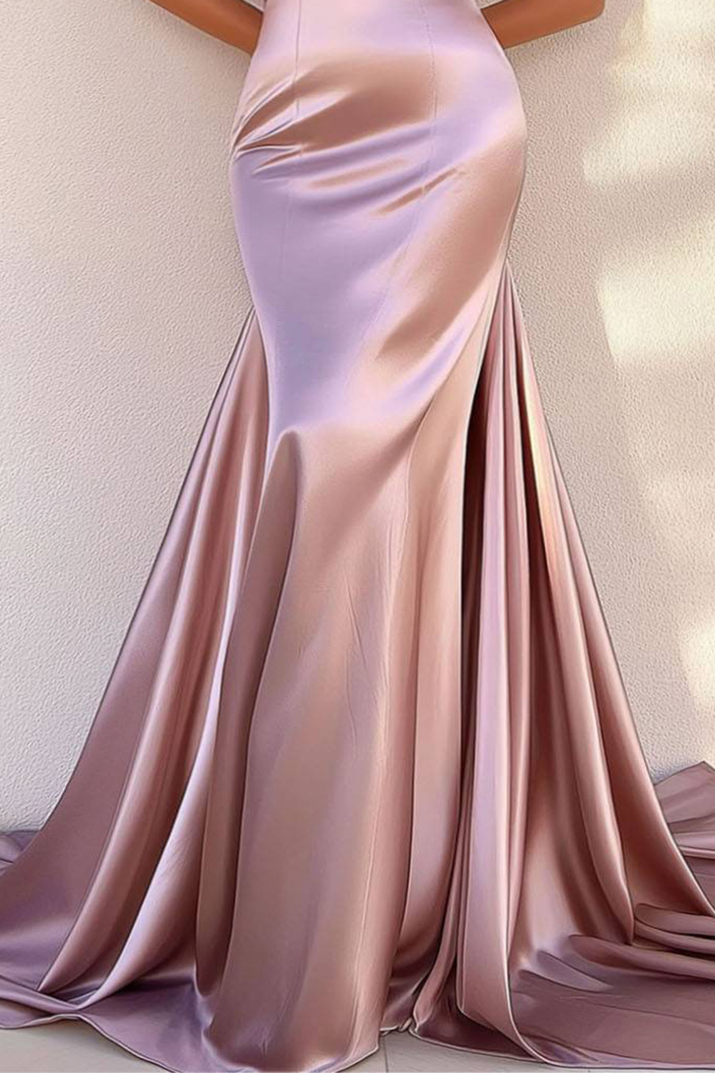 Party Prom Dress Pink Spaghetti Strap Satin Floor Length Dress