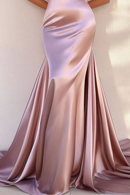 Party Prom Dress Pink Spaghetti Strap Satin Floor Length Dress
