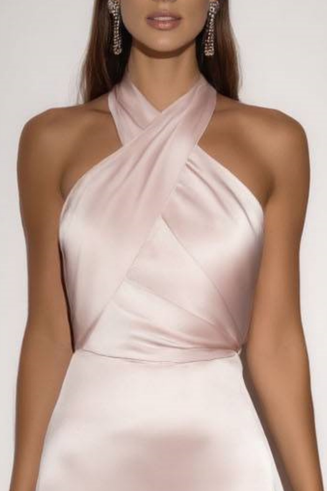 ​Formal​ ​Wedding Guest Dress Satin Pink Halter Neck  Maxi Dress
