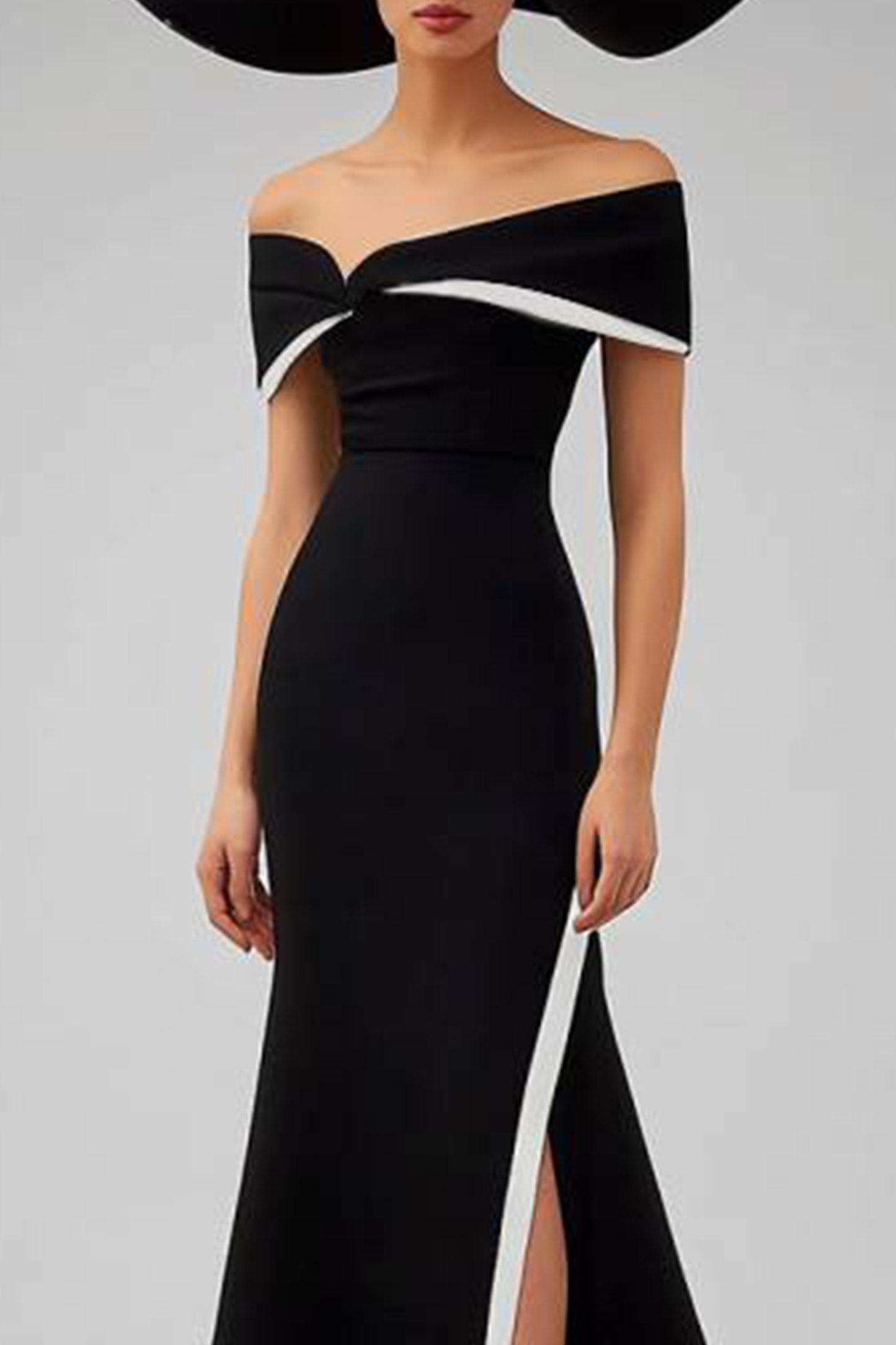 Prom Evening Dress Black and White Off Shoulder High Slit Maxi Dress