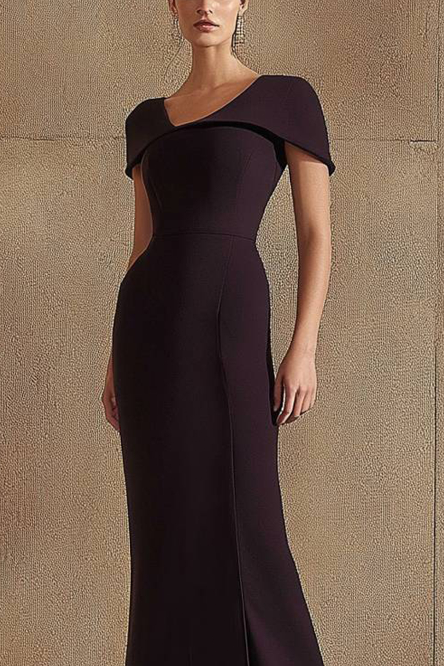 Party Formal Brown Dress V-Neck Short Sleeve Maxi Dress