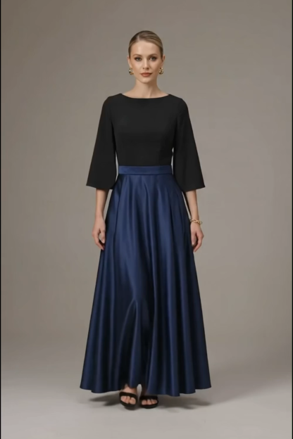 Evening Formal Dress Golden A-Line Crew Neck Satin Maxi Dress 