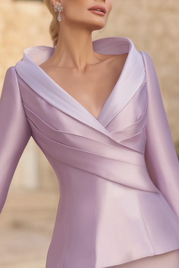 Mother of th Bride Outfit Sets Dress Purple V Neck Knee-Length Dress