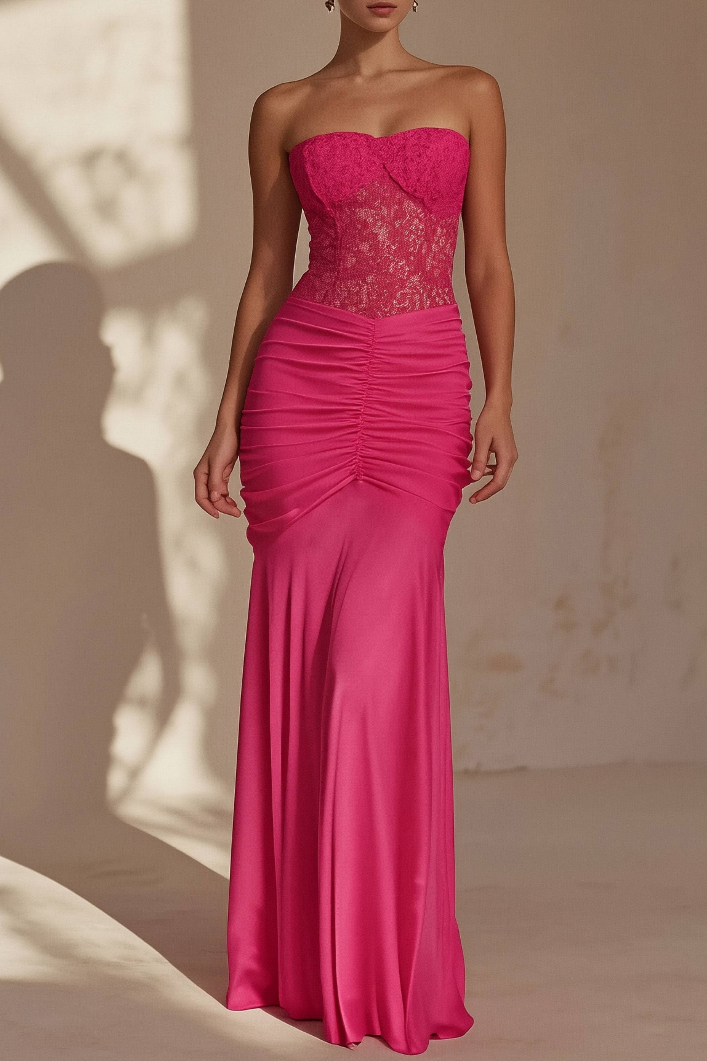 Party ​Going Out Dress​​ Rose Lace Strapless Floor-Lenth Dress