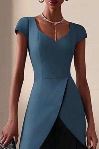 Cocktail Party Dress​​ Blue Sweetheart Neck Colorblock Knee Dress