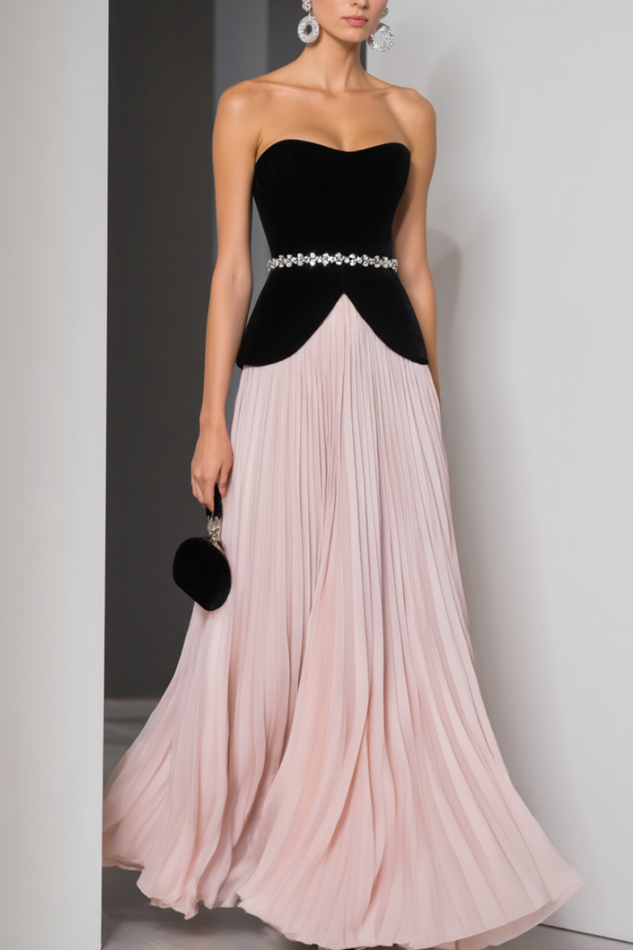 ​Evening​ Outfit Sets Pink Strapless Belted Floor-Length Skirt Set 