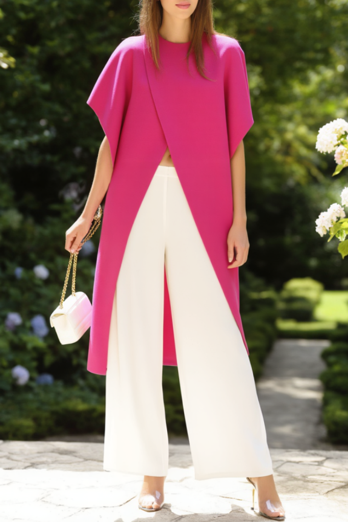 Casual Outfit Sets Rose Crew Neck Wide-Leg Pants Set Set