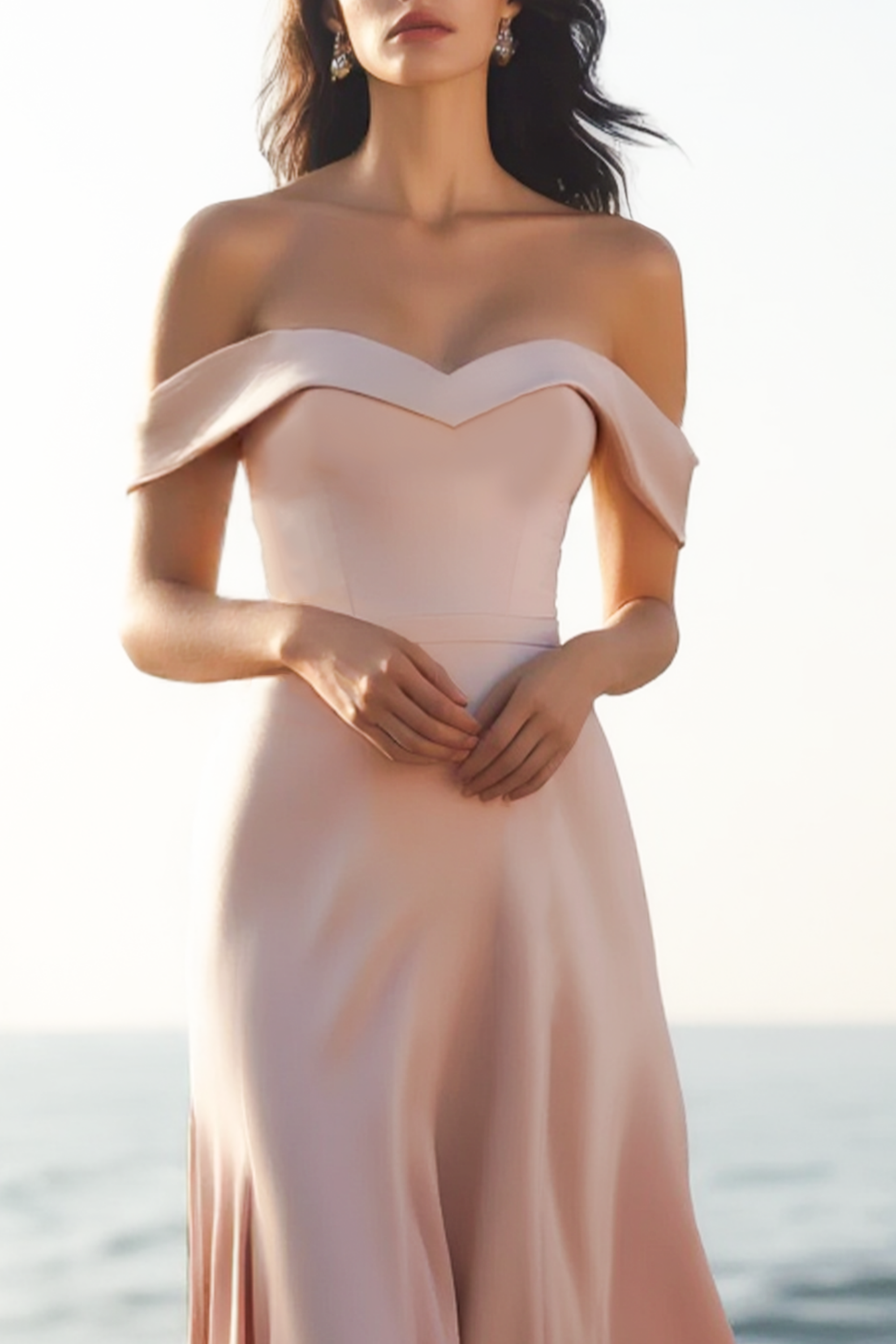 Evening Formal Dress​​ Pink Off Shoulder Maxi Satin Dress