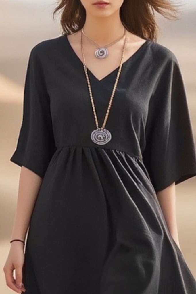 Bohemian Dress Black V Neck Colorblock Maxi Dress