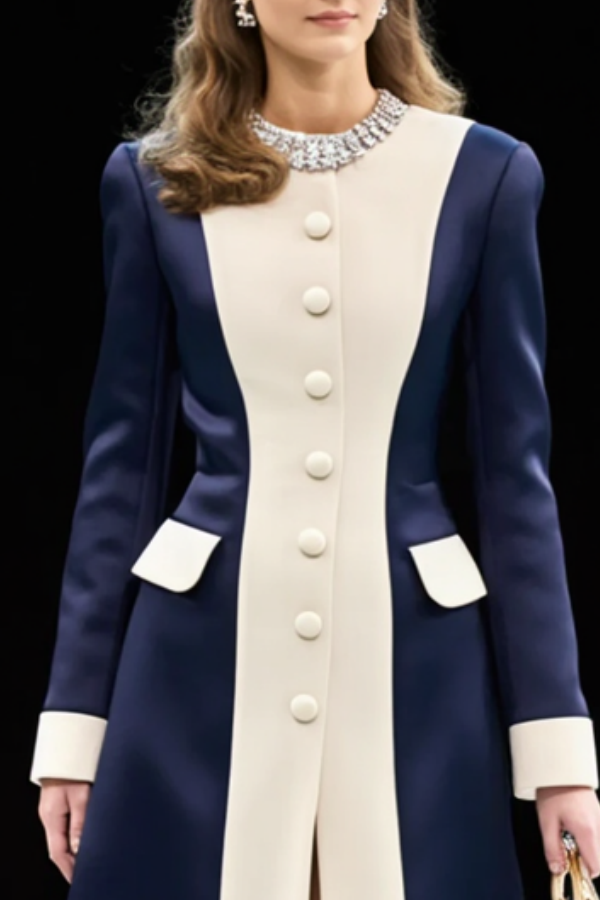 Formal ​Wedding Guest Dress Blue Crew Neck Long Sleeve Maxi Lace Dress