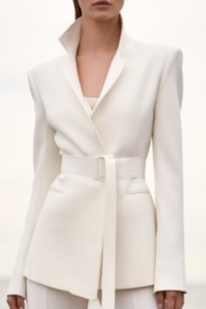 ​Business Formal Blazer Pant Suit ​​White V Neck Long Sleeve Straight Pants