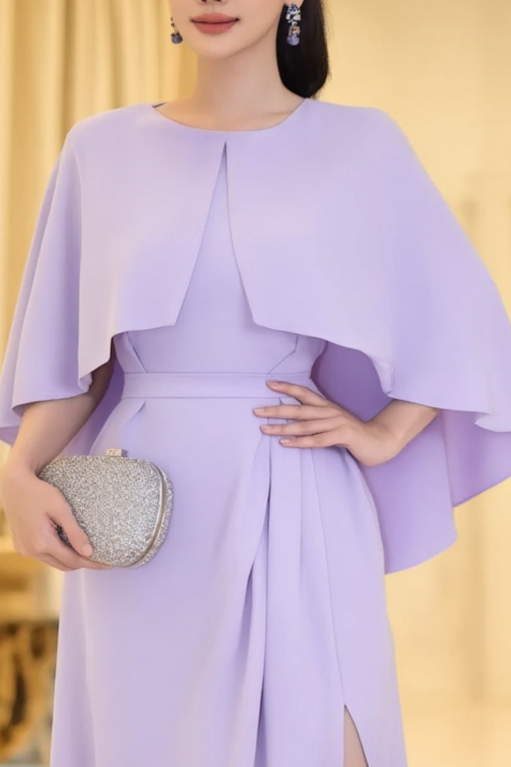 Evening ​Dress​​ Purple Crew Neck Slit Floor-Length Dress