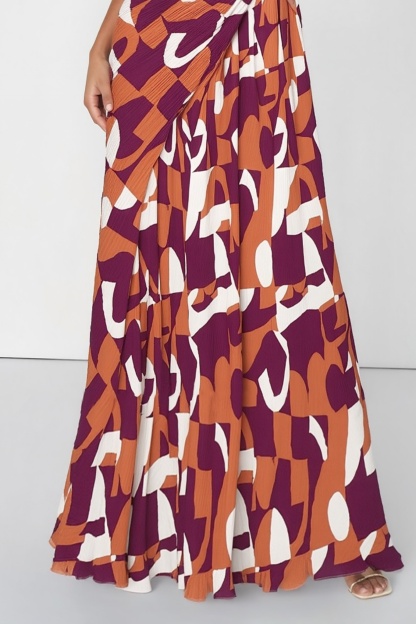Vacation Dress​​ Red One Shoulder Print Floor-Length Dress