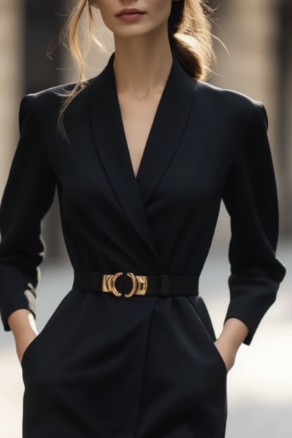 Knee length office dress with pockets