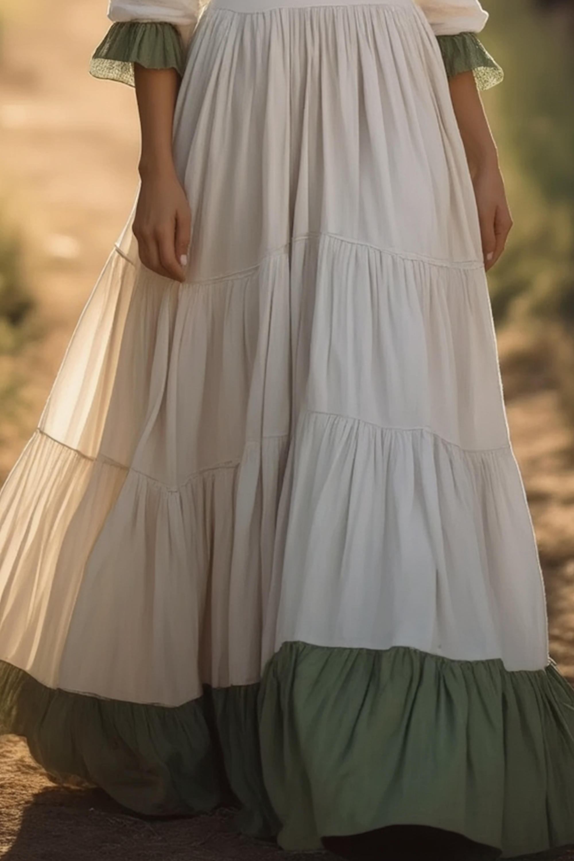 Bohemian Swing Dress Green V Neck Ruched Maxi Dress