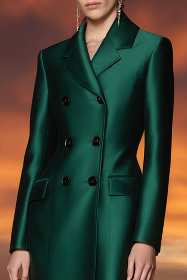 Business ​Formal Satin Dress​​ Green Lapel Maxi Dress