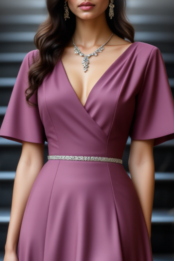 Evening Dress Purple V Neck Belted Maxi Dress