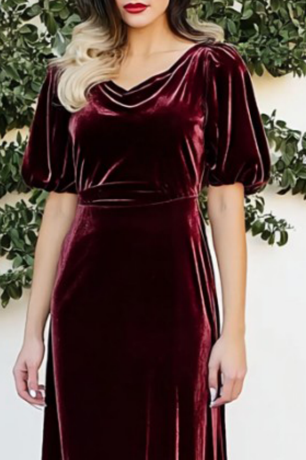 Formal Evening Dress Burgundy Cowl Neck Velvet Dress