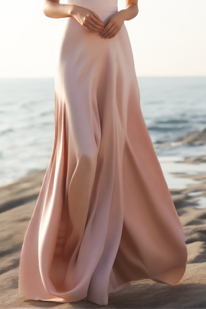 Evening Formal Dress​​ Pink Off Shoulder Maxi Satin Dress