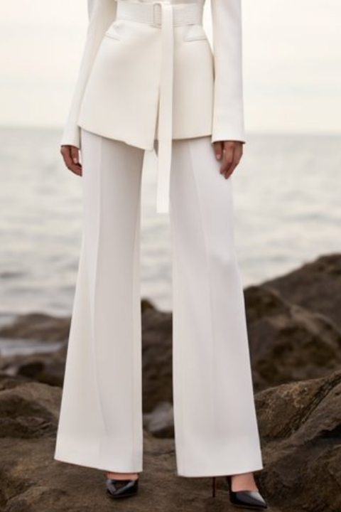 ​Business Formal Blazer Pant Suit ​​White V Neck Long Sleeve Straight Pants