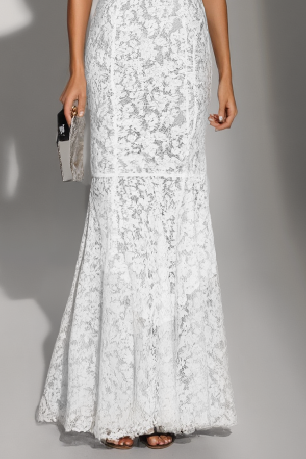 Formal Evening Dress Black White Off Shoulder Lace Maxi Dress