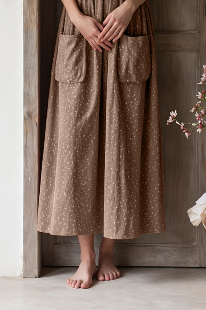 Casual Vacation Dress Light Brown Strappy Floral with Pockets Maxi Dress