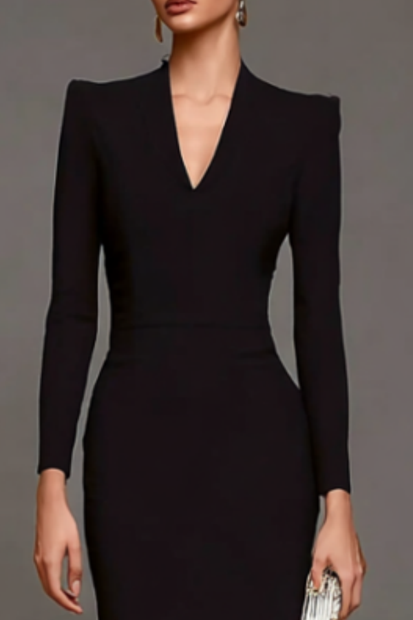 Cocktail Mermaid Dress Black White V Neck Midi Dress