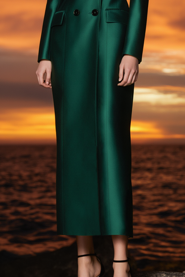 Business ​Formal Satin Dress​​ Green Lapel Maxi Dress