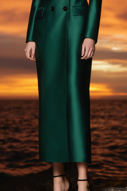 Business ​Formal Satin Dress​​ Green Lapel Maxi Dress