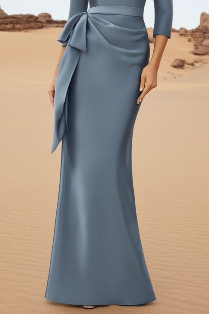 Evening Dress Blue Crew Neck 3/4 Length Sleeve Maxi Dress