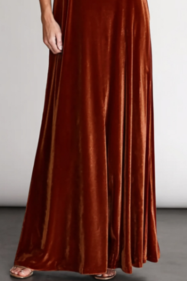 Formal Evening Dress Burgundy V Neck Velvet Maxi Dress