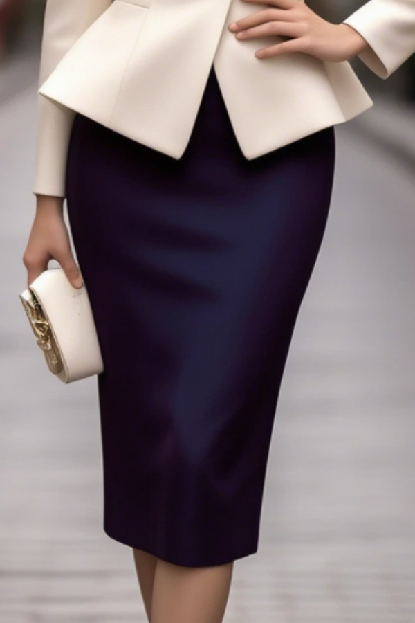 Work Blazer Suit Sets Deep Purple Lapel Long Sleeve Skirts Set