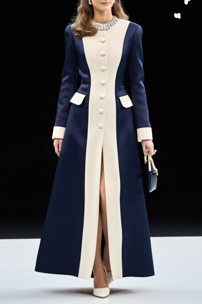 Formal ​Wedding Guest Dress Blue Crew Neck Long Sleeve Maxi Lace Dress