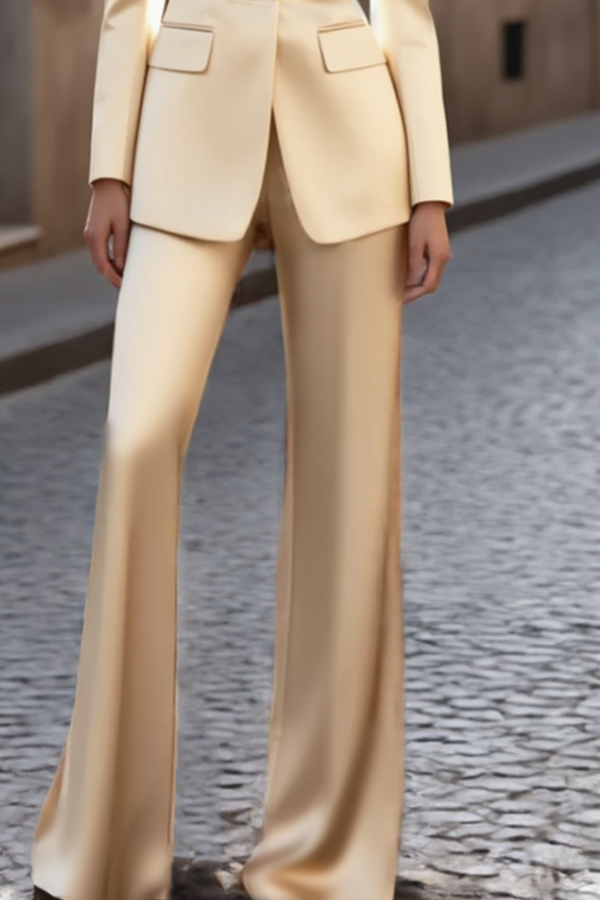 Business Party Blazer Suit Sets Golden Lapel Long Sleeve Pants Set