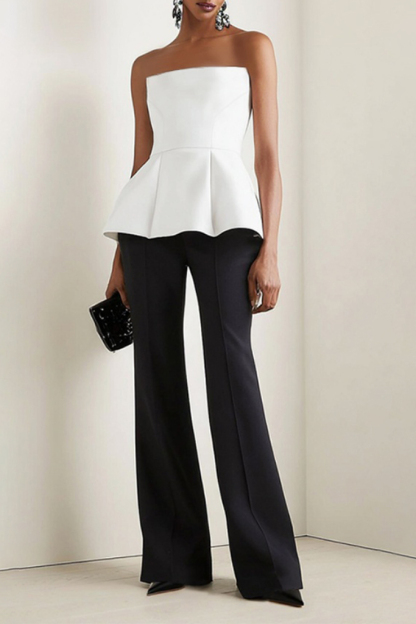 Work Outfit Sets Black White Strapless Pants Set