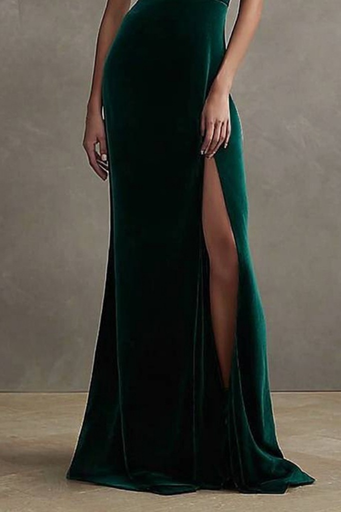 Formal ​Evening Dress Green Halter Neck Maxi Velvet Dress