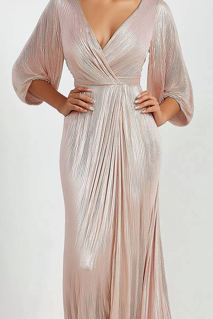 Wedding Guest Dress Sparkly Pink V Neck Long Prom Dress