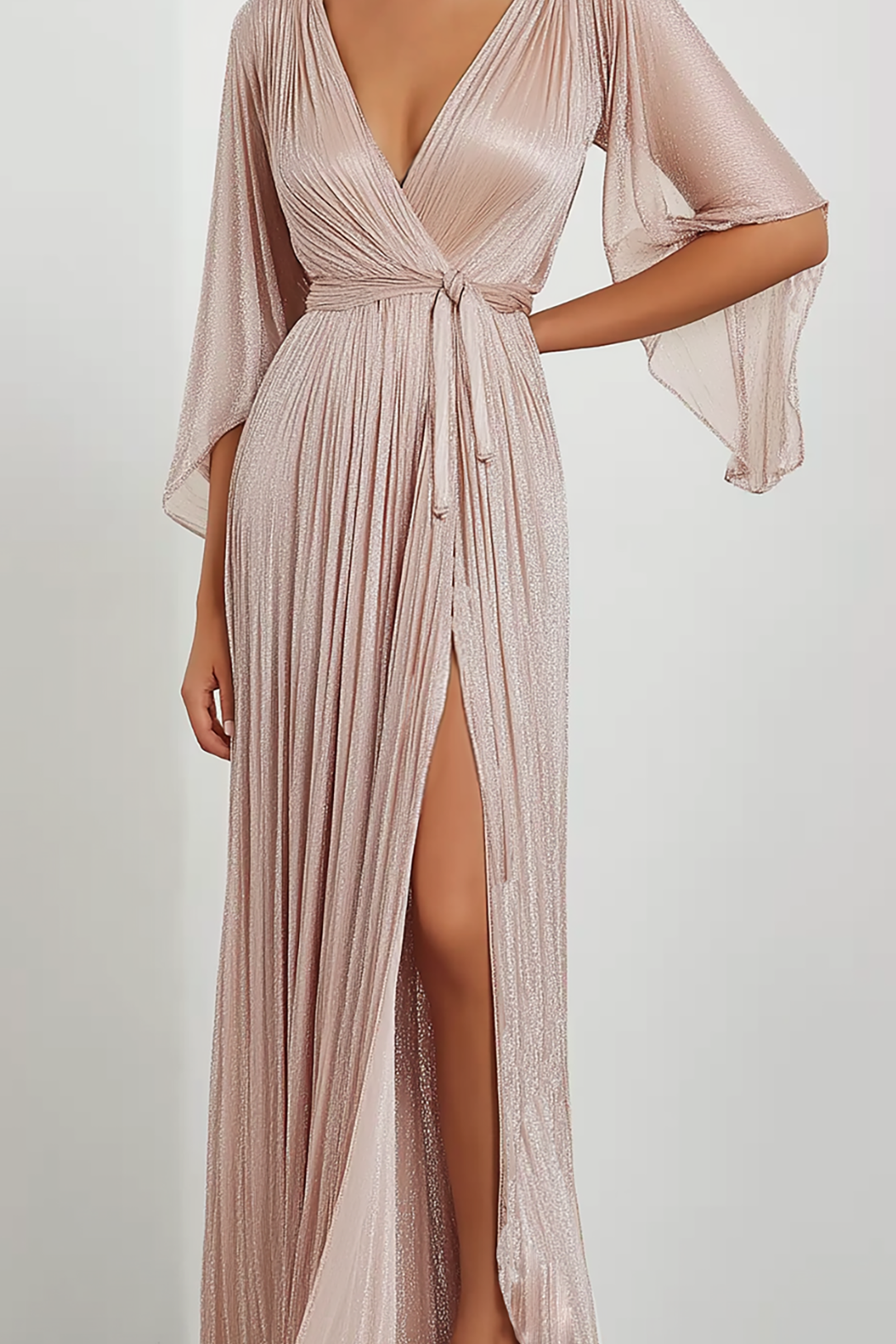 Wedding Guest Dress Pleated Pink Long Prom Dress with Slit